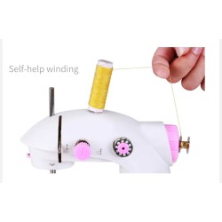 Tragbare Mini-Nähmaschine - mit Fußpedal - Doppelfäden - LED - rosa