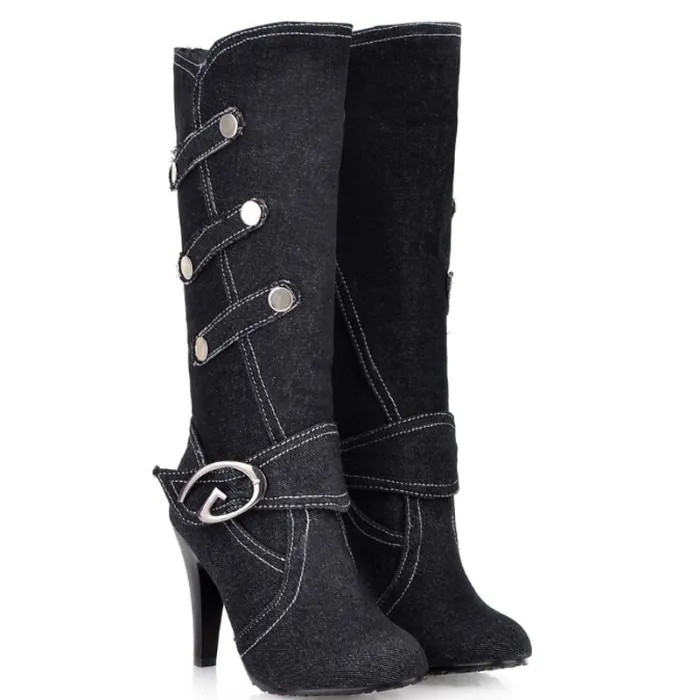 Modischer Denim-Stiefel mit hohem Absatz