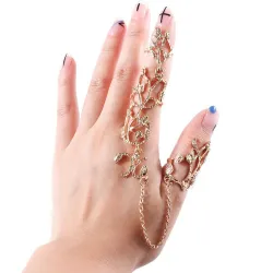 Zweifingerring - mit Kette - Blumen / Kristalle aushöhlen