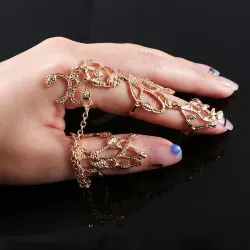 Zweifingerring - mit Kette - Blumen / Kristalle aushöhlen