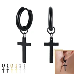 Kleine Creolen - mit Kreuz - Unisex - Edelstahl