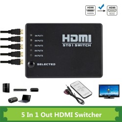 5 in / 1 out - HDMI Switcher - Splitter - HUB - mit IR-Fernbedienung - 1080P - für HDTV DVD BOX