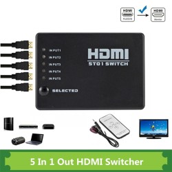 5 in / 1 out - HDMI Switcher - Splitter - HUB - mit IR-Fernbedienung - 1080P - für HDTV DVD BOX