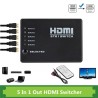 5 in / 1 out - HDMI Switcher - Splitter - HUB - mit IR-Fernbedienung - 1080P - für HDTV DVD BOX