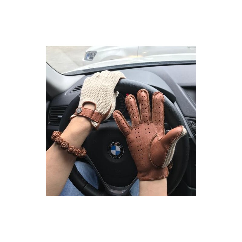Kurze Autofahrerhandschuhe - Ziegenleder / gestrickt - Unisex