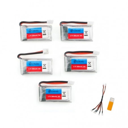 Eachine E011 - 3,7 V - 260 mAh - 30 C Akku / USB-Ladegerät - 5 Stück