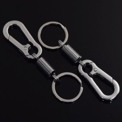 Schlüsselanhänger aus Metall - mit Feder / Schnalle - Edelstahl - 10,5 cm