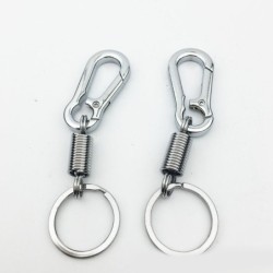 Schlüsselanhänger aus Metall - mit Feder / Schnalle - Edelstahl - 10,5 cm