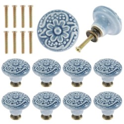 Vintage furniture ceramic knobs - handles - for cabinets / drawers - 10 piecesFurniture