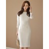 Warmes elegantes Kleid - mit Spitzenärmeln - weiß