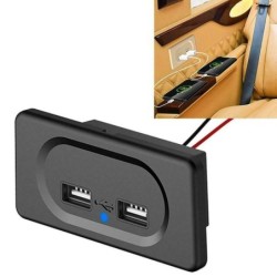 Kfz-Ladegerät – zwei USB-Anschlüsse – Steckdose mit blauer LED-Anzeige – DC 5 V/3,1 A – 12 V