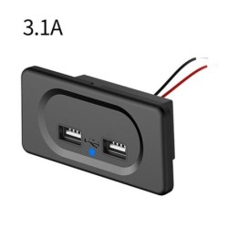 Kfz-Ladegerät – zwei USB-Anschlüsse – Steckdose mit blauer LED-Anzeige – DC 5 V/3,1 A – 12 V