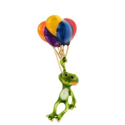 Modische Brosche mit grünem Frosch / bunten Luftballons