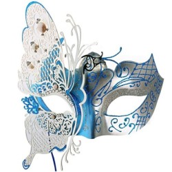 Venezianische Augenmaske aus Metall - ausgehöhlter Schmetterling - Kristalle - Laserschnitt - Maskeraden / Karneval
