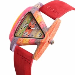 Trendy wooden watch - colorful triangle shaped - leather strap