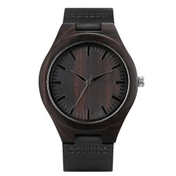 Black sandalwood watch - leather strap - gift for father - The Best Dad