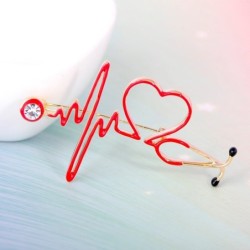 Medical brooch - electrocardiogram / stethoscope / heart - with crystalBrooches