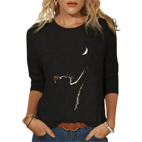 Klassisches Langarm-T-Shirt - locker - lustiger 3D-Katzendruck