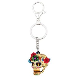 Acrylic skull with flowers - keychainKeyrings