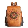 Retro-Rucksack für Damen - florale Prägung - echtes Leder - großes Fassungsvermögen