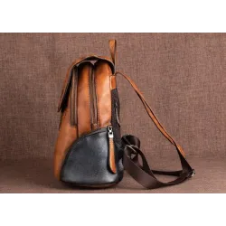 Retro-Rucksack für Damen - florale Prägung - echtes Leder - großes Fassungsvermögen