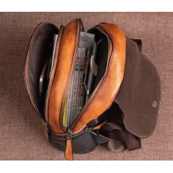 Retro-Rucksack für Damen - florale Prägung - echtes Leder - großes Fassungsvermögen