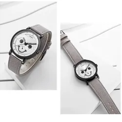 SINOBI - stylische Quarzuhr - Lederarmband - Smile Face Design