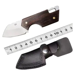 Mini foldable knife - stainless steel - wooden handle - with leather coverKnives & Multitools