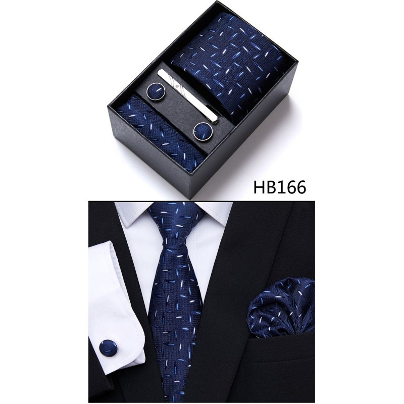 Elegantes Seidenset - Krawatte - Einstecktuch - Manschettenknöpfe - Krawattennadel