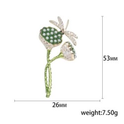 Lotus flower with crystal dragonfly - elegant broochBrooches