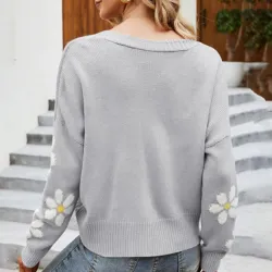Klassischer Cardigan - Langarmpullover - mit Knöpfen - Blumenmuster