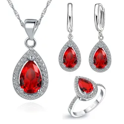 Luxuriöses Schmuckset – Wassertropfenförmiger Zirkonia – Halskette – Ohrringe – Ring