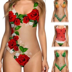 Sexy einteiliger Badeanzug - Monokini - Blumen- und Früchtedruck