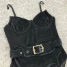 Sexy velvet one piece swimsuit - push up - decorative belt