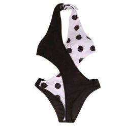 Sexy one piece swimsuit - black & white - polka dot