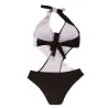 Sexy one piece swimsuit - black & white - polka dotBeachwear