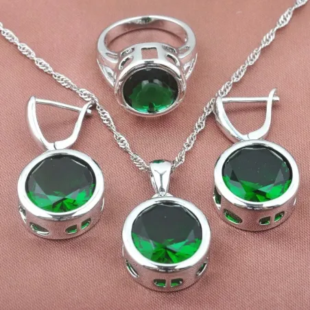 Modisches Silberschmuckset - mit rundem Zirkonia - Kette - Ohrringe - Ring