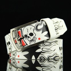 Fashionable leather belt - metal buckle - punk style - skull / skeleton pattern - unisexBelts