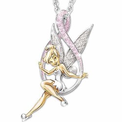 Elegant silver necklace - pink flower fairy - angel wings - love heart