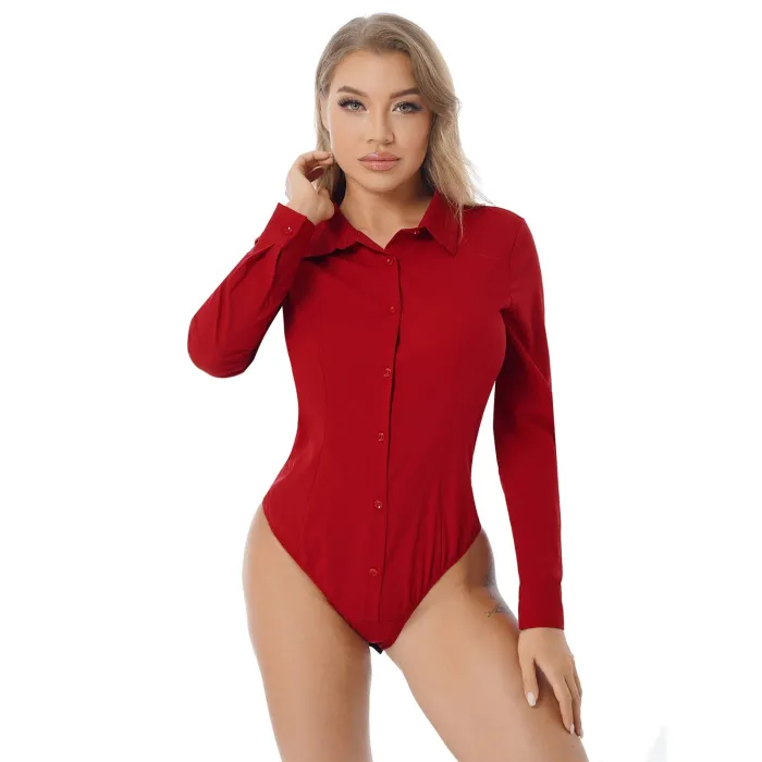 Elegante Bodys - Langarmbluse - mit Knöpfen