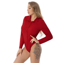 Elegante Bodys - Langarmbluse - mit Knöpfen
