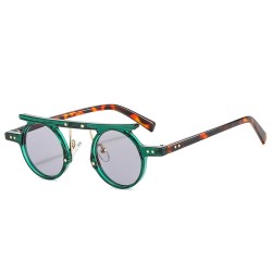 Modische kleine runde Sonnenbrille – Verlaufsglas – zweifarbig – Nieten – UV400