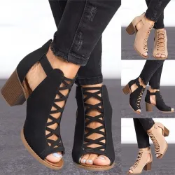 Modische ausgehöhlte Schuhe - Knöchelsandalen - dicker Absatz