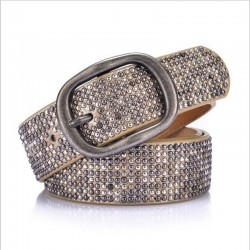 Fashionable leather belt with metal buckle & rivets