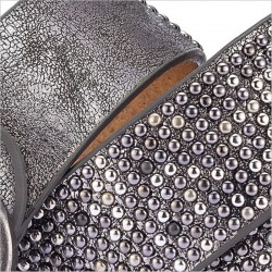 Fashionable leather belt with metal buckle & rivets