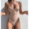 Sexy one-piece swimsuit - ribbed - deep neckline - with push upBeachwear