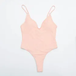 Sexy one-piece swimsuit - ribbed - deep neckline - with push upBeachwear