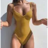 Sexy einteiliger Badeanzug - gerippt - tiefer Ausschnitt - mit Push-up