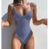 Sexy one-piece swimsuit - ribbed - deep neckline - with push upBeachwear