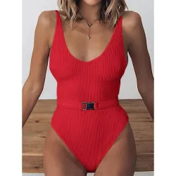 Sexy einteiliger gerippter Badeanzug - brasilianischer Monokini - mit Gürtel